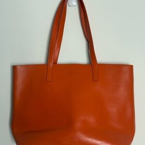 Harrods Leather Tote Excellent Condition Orange Double Handle Stud Bottom Clean